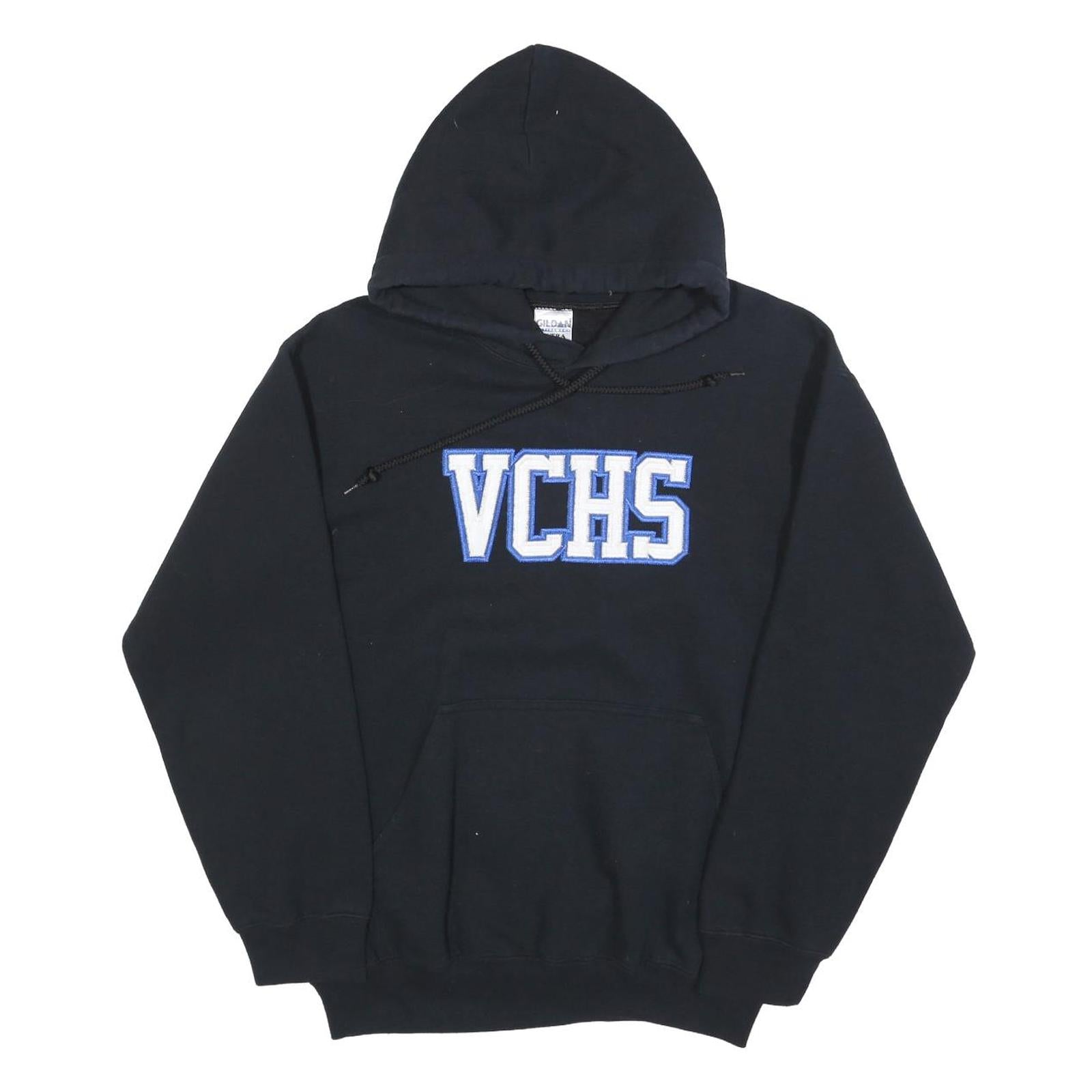 GILDAN Mens Black Hoodie S VCHS Cotton Blend Pullover Casual Hooded Sweatshirt