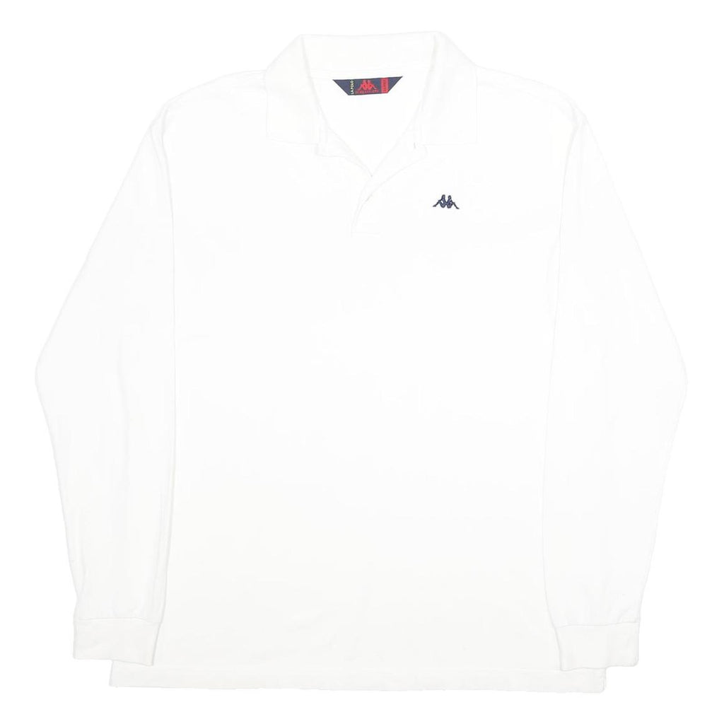 KAPPA Mens White Long Sleeve Plain Polo Shirt XL Cotton Casual Sport