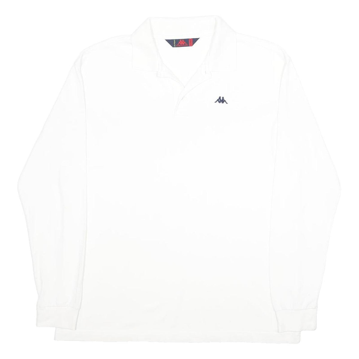 KAPPA Mens White Long Sleeve Plain Polo Shirt XL Cotton Casual Sport