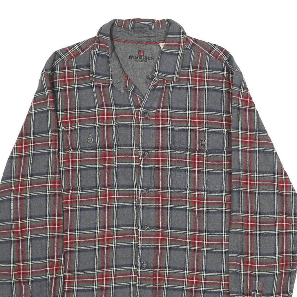 WOOLRICH Mens Grey & Red Check Shirt L Classic Cotton Long Sleeve Casual