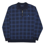 NAUTICA Mens Blue Checked 1/4 Zip Collar 2XL Cotton Blend Sweatshirt Relaxed Fit