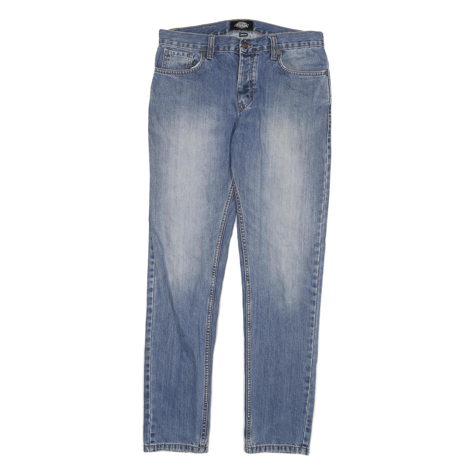 DICKIES Mens Slim Blue Denim Jeans Zip W33 L34 Classic Casual Wear