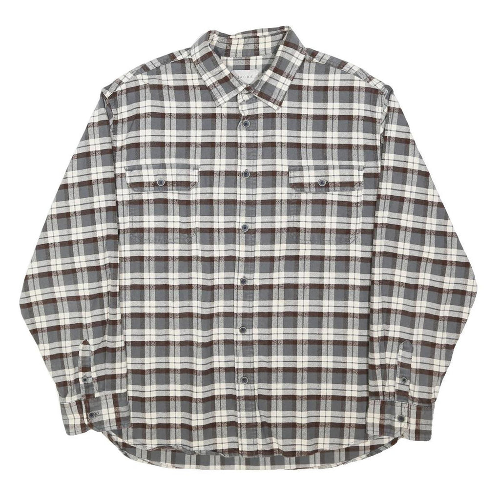 JACHS Mens Grey & Brown Check Shirt 2XL Long Sleeve Cotton Casual