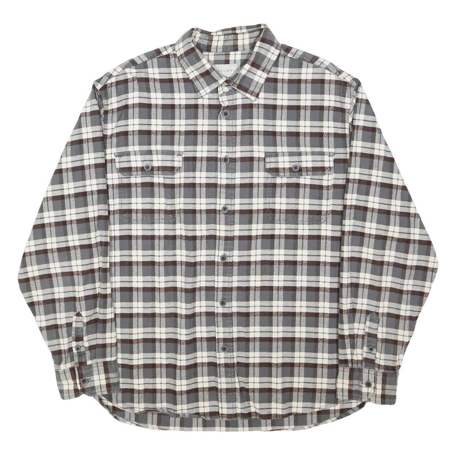 JACHS Mens Grey & Brown Check Shirt 2XL Long Sleeve Cotton Casual