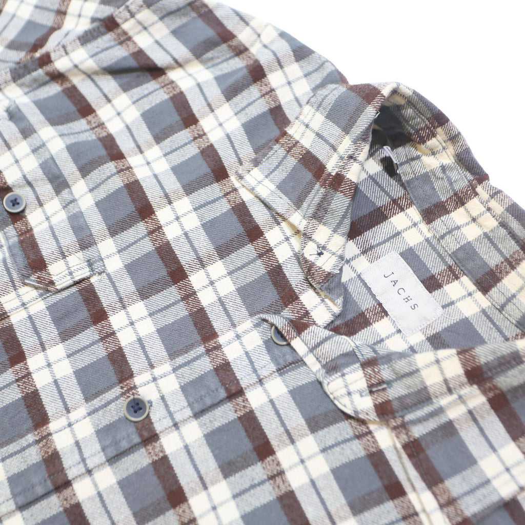 JACHS Mens Grey & Brown Check Shirt 2XL Long Sleeve Cotton Casual