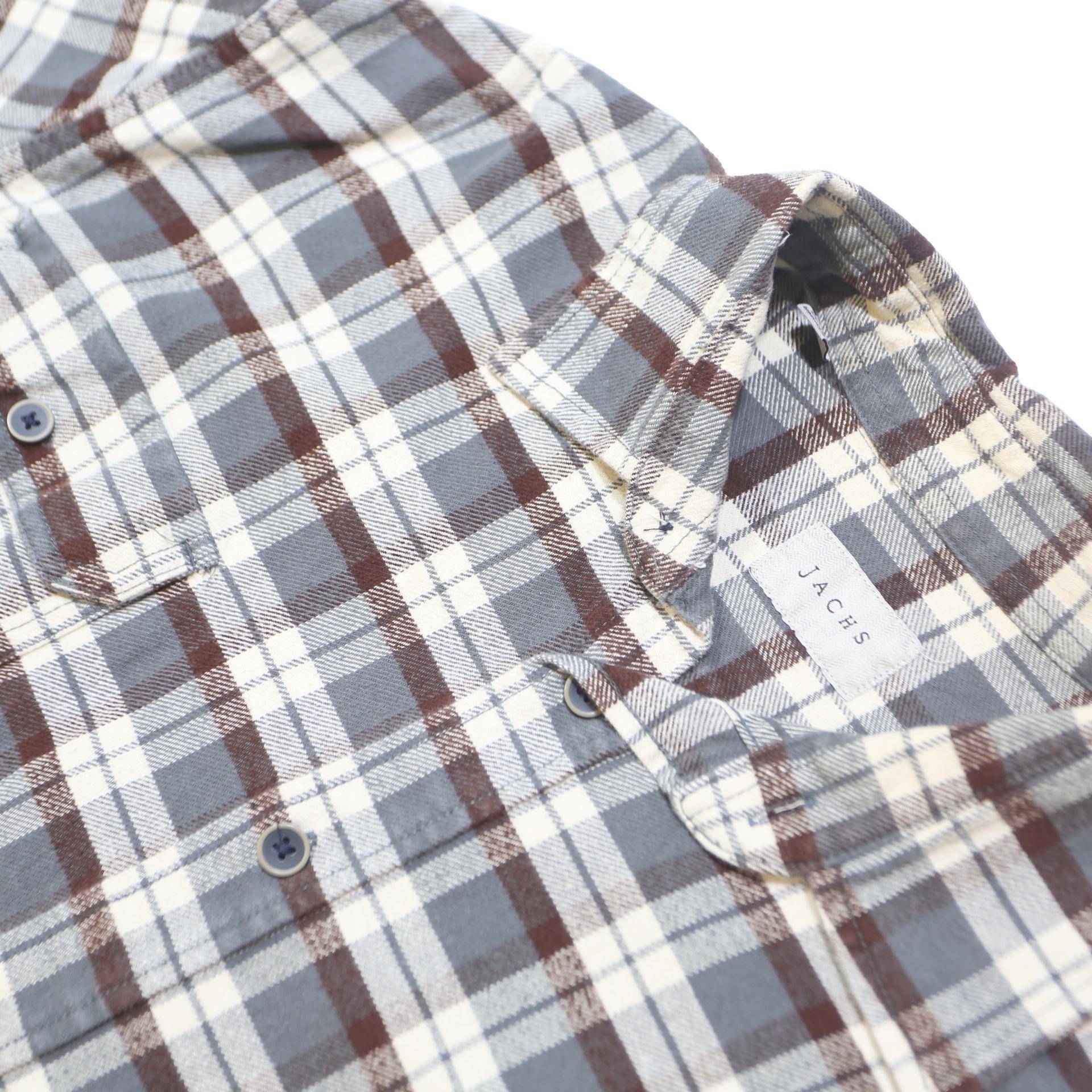 JACHS Mens Grey & Brown Check Shirt 2XL Long Sleeve Cotton Casual