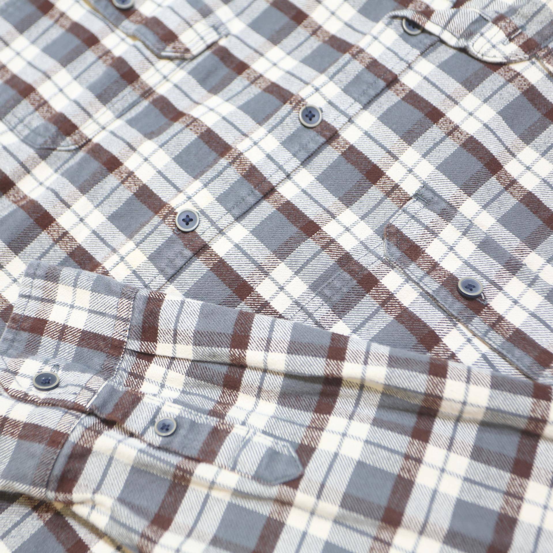 JACHS Mens Grey & Brown Check Shirt 2XL Long Sleeve Cotton Casual