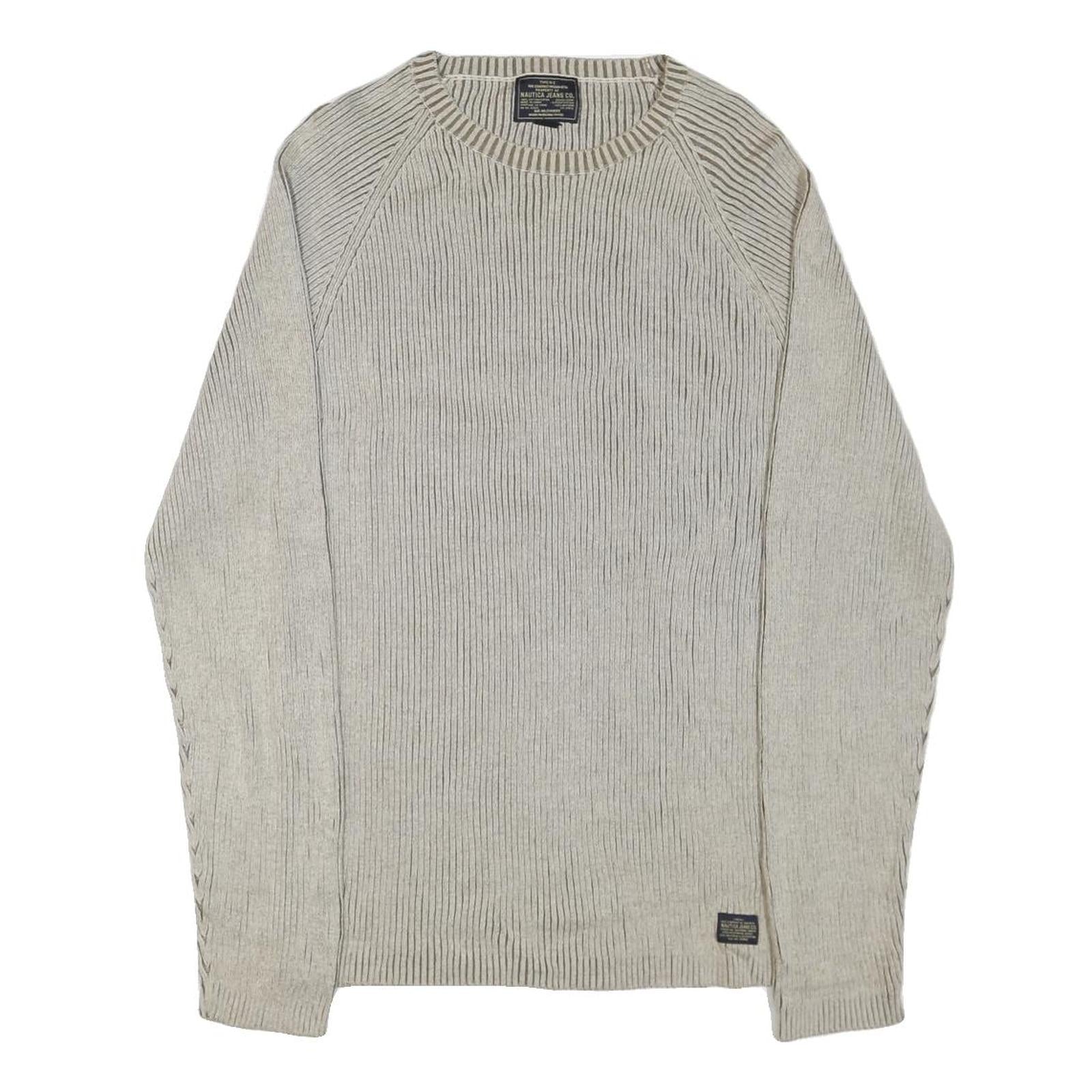 NAUTICA Womens Beige Patterned Jumper Crew Neck Basic Knit L Cotton Blend Casual