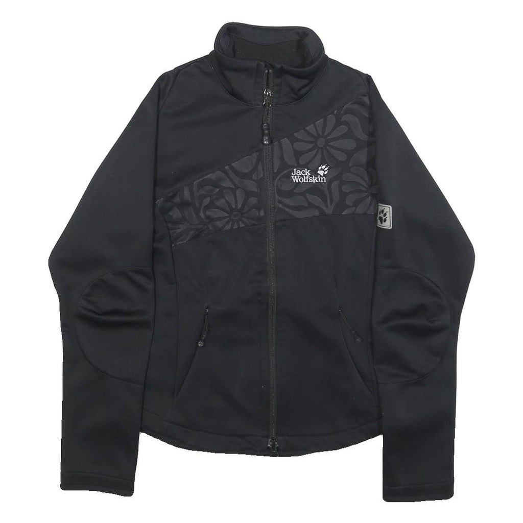 JACK WOLFSKIN Womens Black Floral Polyester Jacket UK 10 Zip Outdoor Sportswear