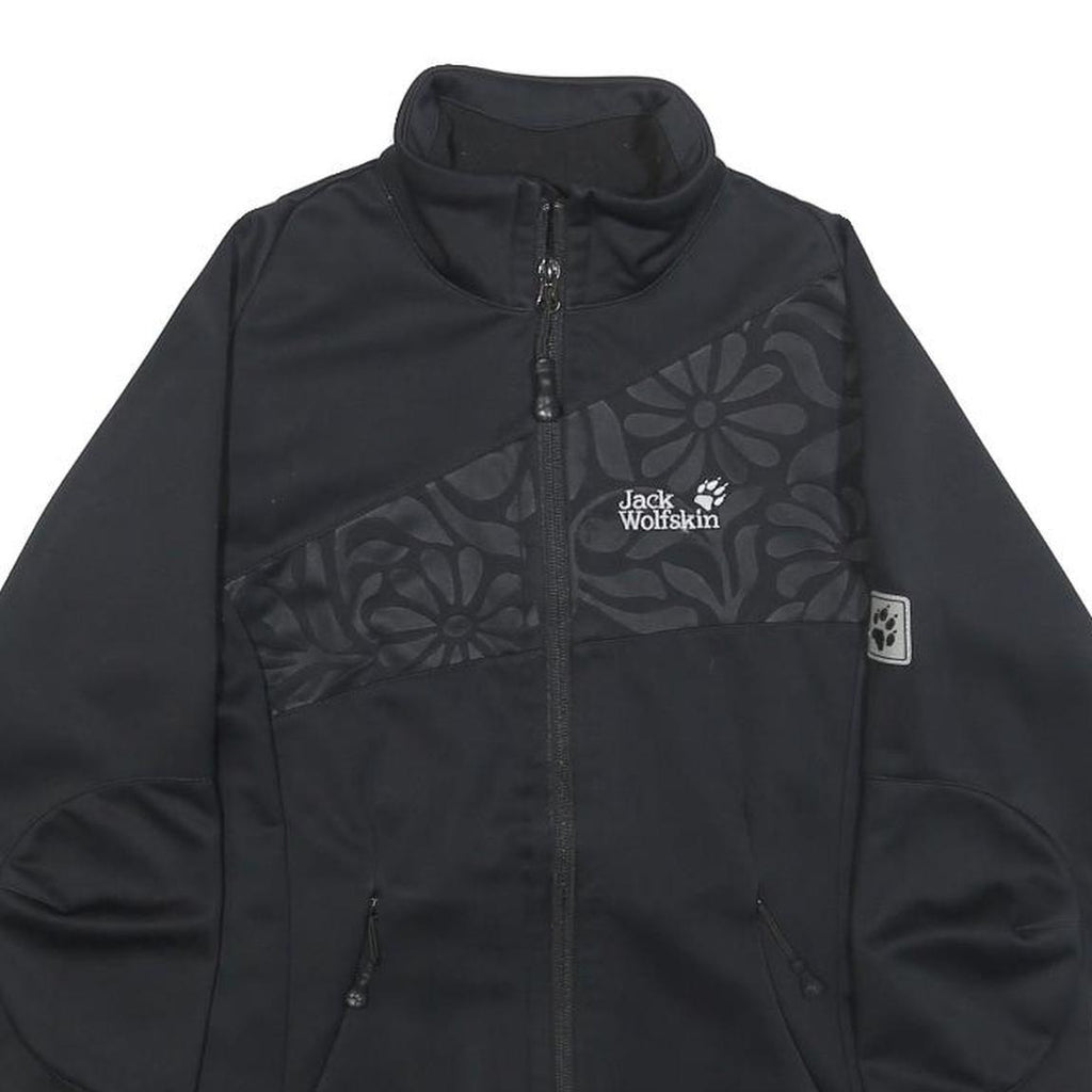 JACK WOLFSKIN Womens Black Floral Polyester Jacket UK 10 Zip Outdoor Sportswear