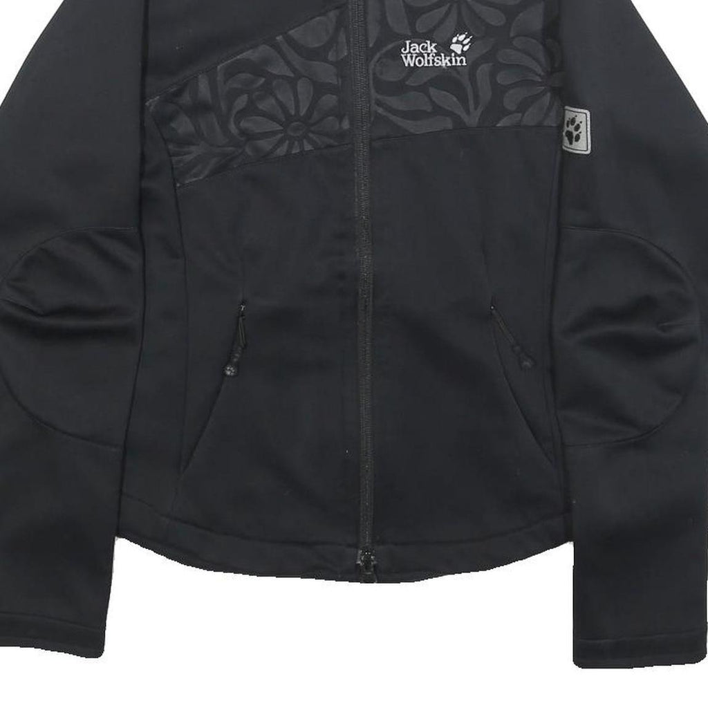JACK WOLFSKIN Womens Black Floral Polyester Jacket UK 10 Zip Outdoor Sportswear