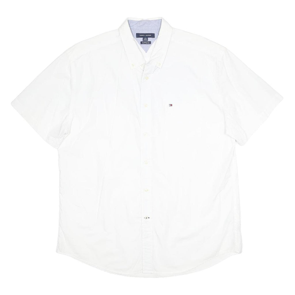TOMMY HILFIGER Mens White Classic Fit Cotton Shirt XL Button Down Collar Short