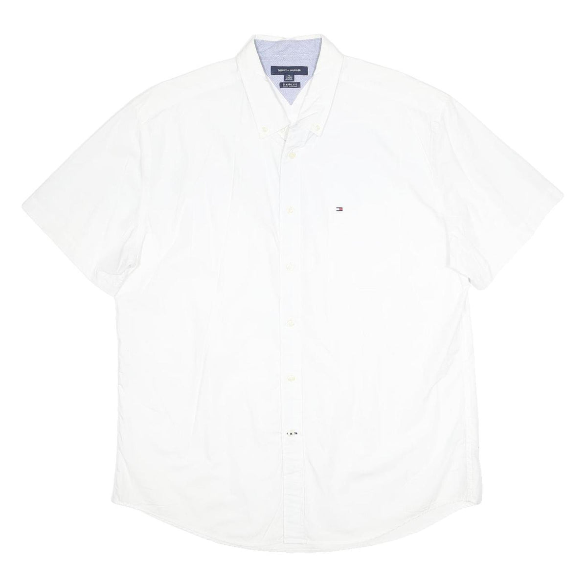 TOMMY HILFIGER Mens White Classic Fit Cotton Shirt XL Button Down Collar Short