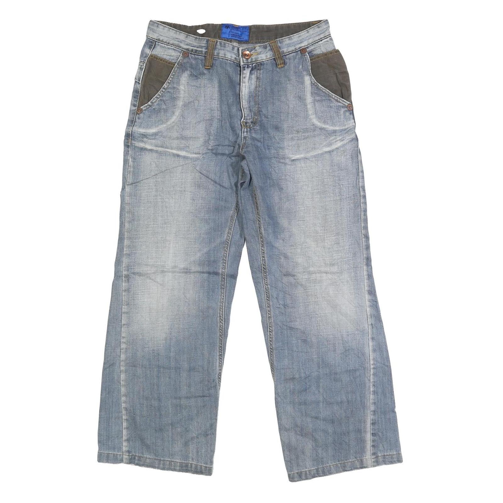 HIH JEANS Mens Regular Fit Straight Blue Denim Light W32 L29 Cotton Blend Zip