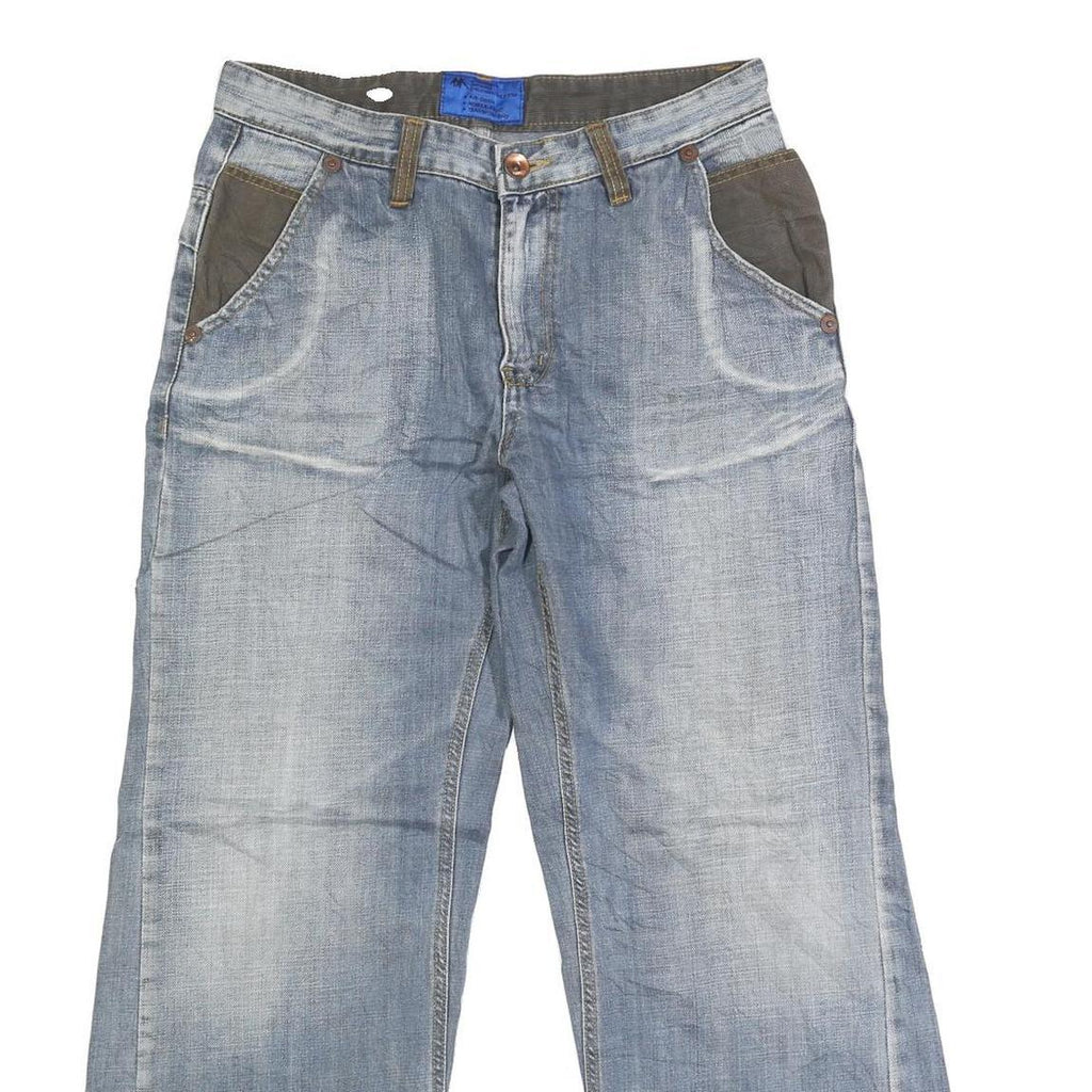 HIH JEANS Mens Regular Fit Straight Blue Denim Light W32 L29 Cotton Blend Zip