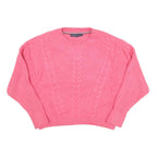 TOMMY HILFIGER Womens Pink Cable Knit Jumper Crew Neck M Cotton Blend Casual