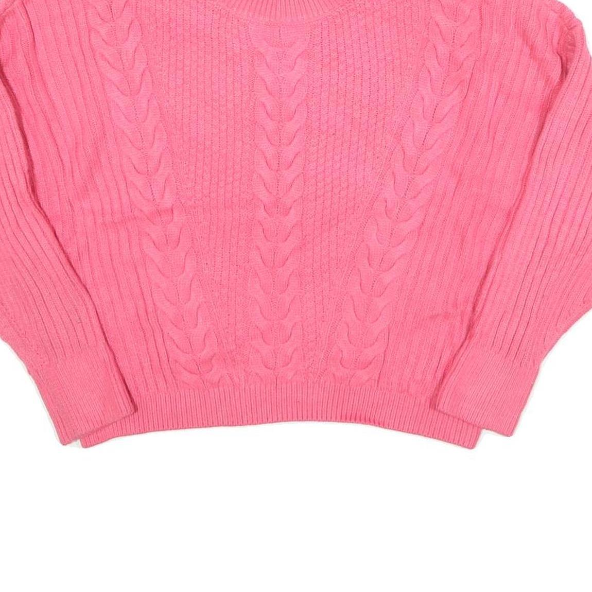 TOMMY HILFIGER Womens Pink Cable Knit Jumper Crew Neck M Cotton Blend Casual