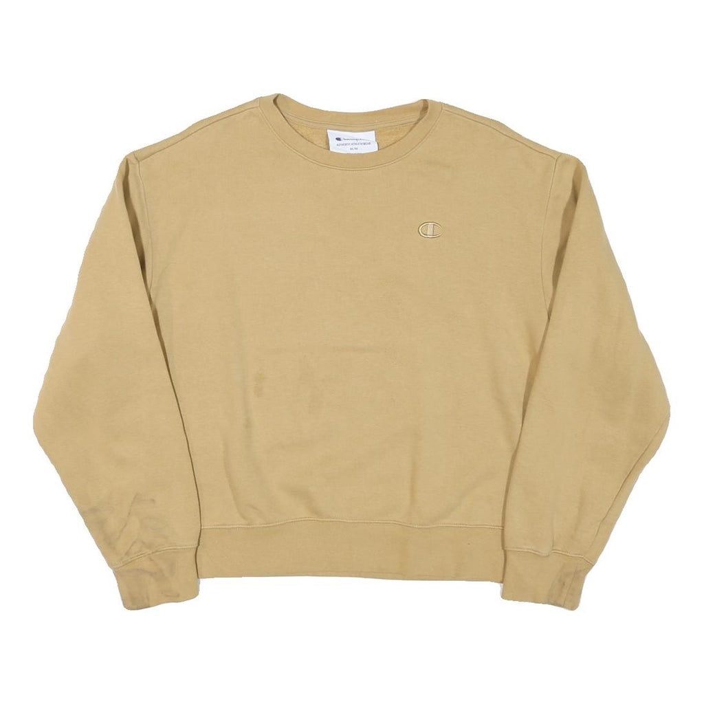 CHAMPION Womens Beige Crew Neck M Classic Logo Cotton Blend Pullover Sweatshirt