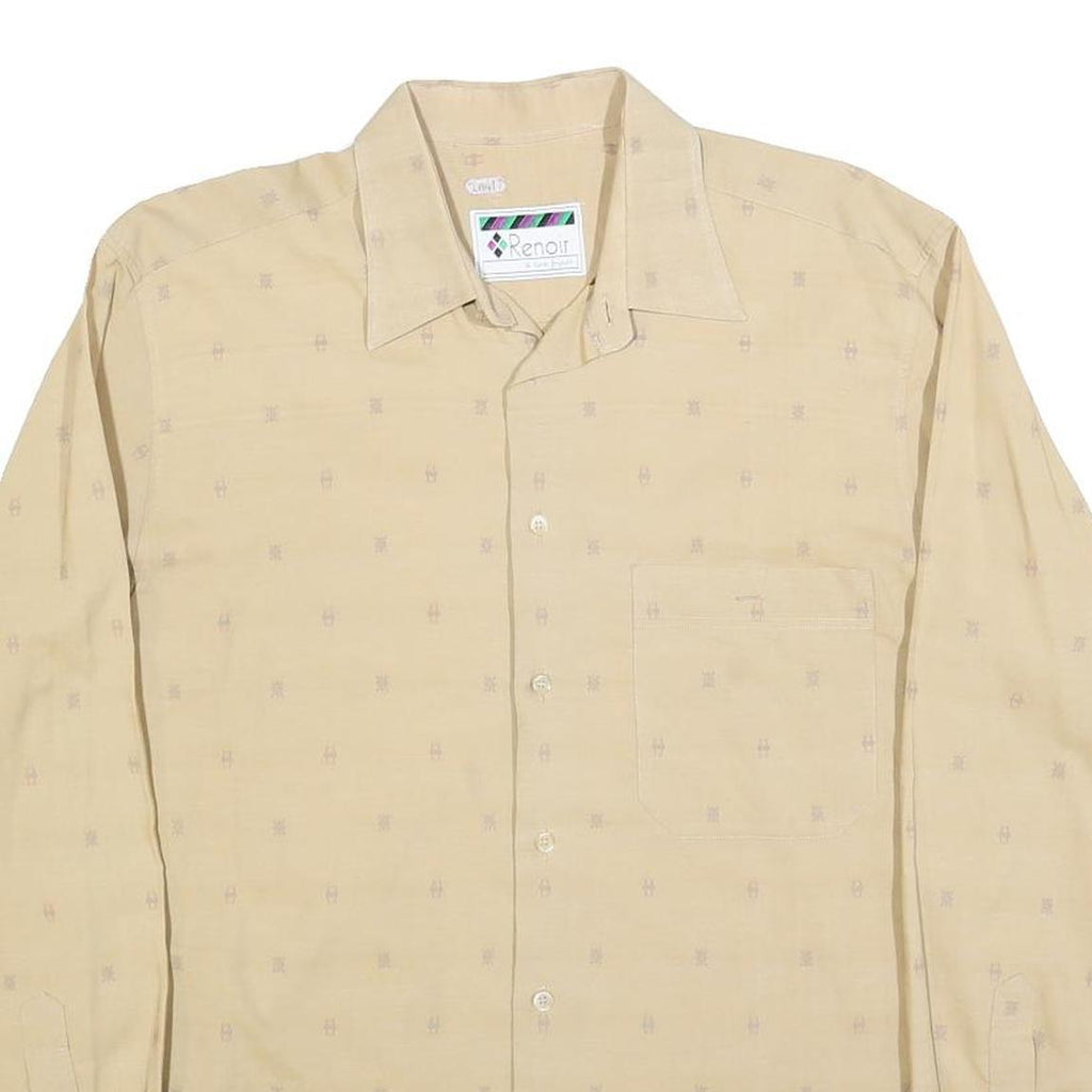 RENOIR Mens Beige Shirt L Long Sleeve Button Polyester Blend Casual Smart