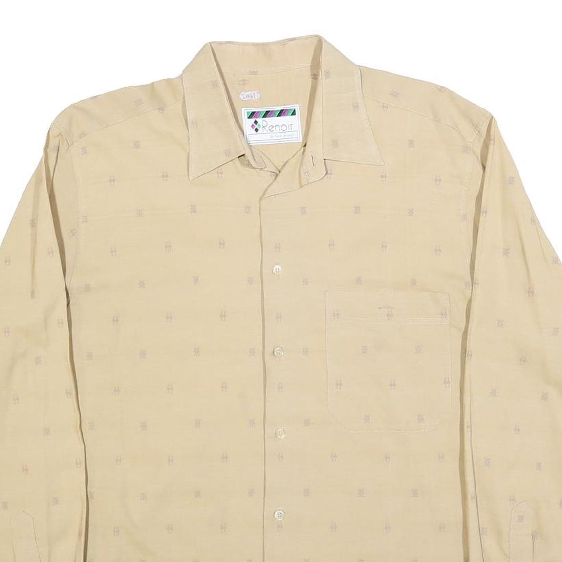RENOIR Mens Beige Shirt L Long Sleeve Button Polyester Blend Casual Smart