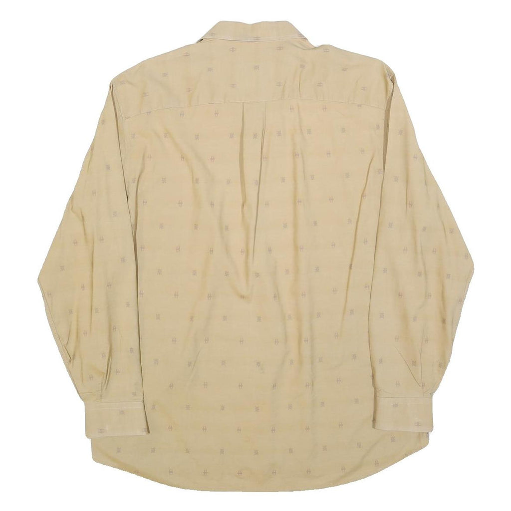 RENOIR Mens Beige Shirt L Long Sleeve Button Polyester Blend Casual Smart