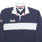 TOMMY HILFIGER Mens Navy & White TH85 Long Sleeve Quilted Polo Shirt M Classic