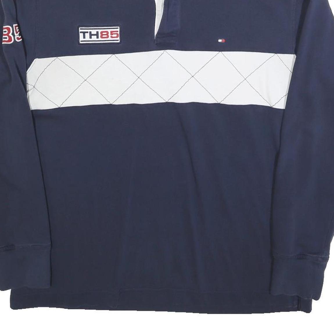 TOMMY HILFIGER Mens Navy & White TH85 Long Sleeve Quilted Polo Shirt M Classic