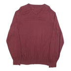 TOMMY HILFIGER Mens Maroon Plain V-Neck Basic Knit Jumper L Cotton Blend Classic