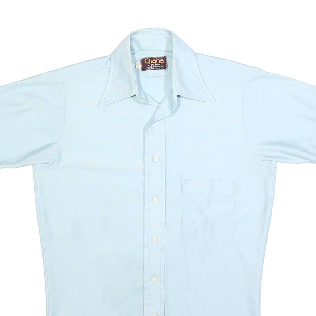 QIANA Mens Blue Plain Nylon Shirt XS Short Sleeve Button Casual Pocket