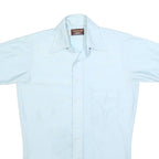 QIANA Mens Blue Plain Nylon Shirt XS Short Sleeve Button Casual Pocket
