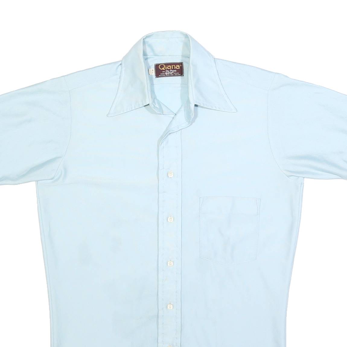 QIANA Mens Blue Plain Nylon Shirt XS Short Sleeve Button Casual Pocket