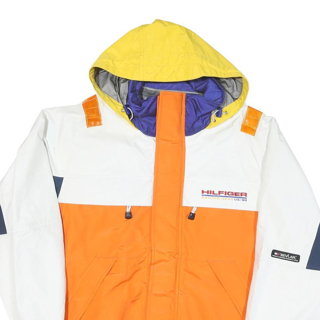 TOMMY HILFIGER Mens White & Orange Sailing Gear Zip Jacket L Polyester Blend
