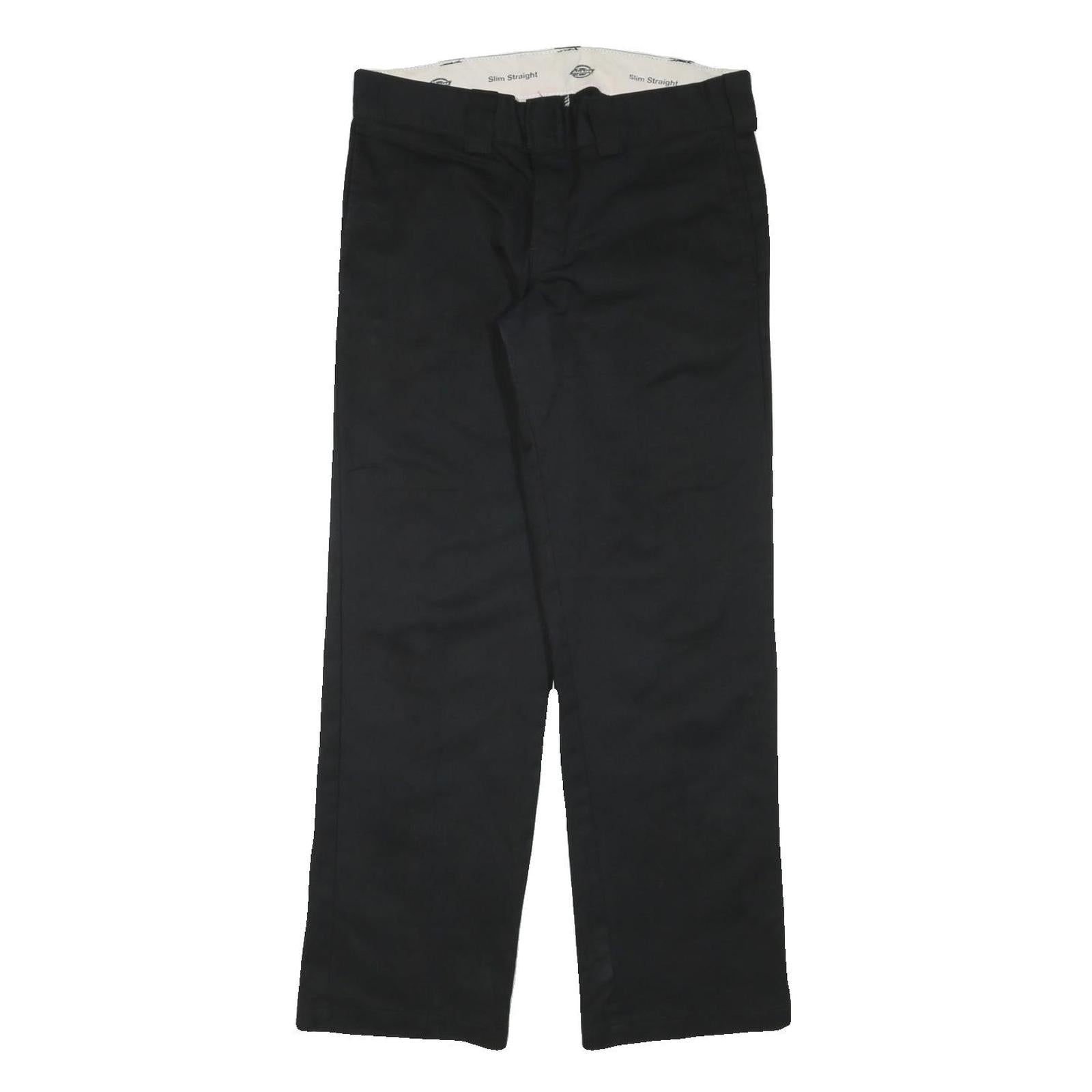 DICKIES Mens Black Cotton Blend Slim Straight Trousers W32 L30 Classic Zip
