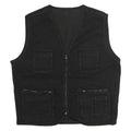Mens Black Cotton Blend Utility Jacket XL Plain Multi Pocket Zip Vest