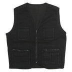 Mens Black Cotton Blend Utility Jacket XL Plain Multi Pocket Zip Vest