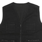 Mens Black Cotton Blend Utility Jacket XL Plain Multi Pocket Zip Vest