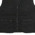 Mens Black Cotton Blend Utility Jacket XL Plain Multi Pocket Zip Vest
