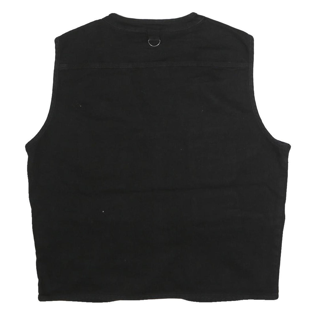 Mens Black Cotton Blend Utility Jacket XL Plain Multi Pocket Zip Vest