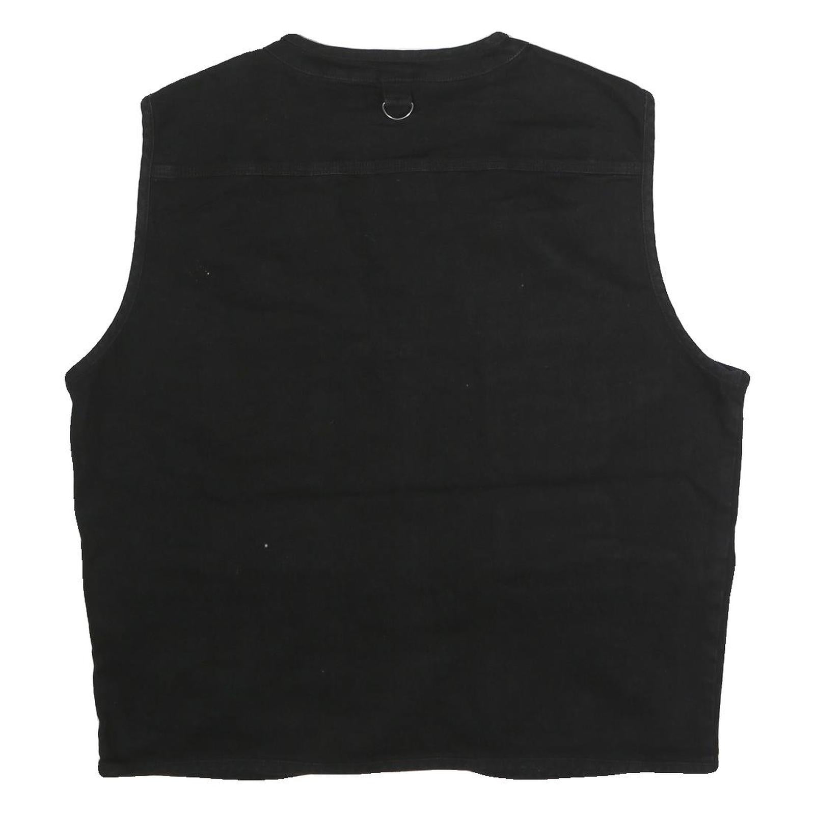 Mens Black Cotton Blend Utility Jacket XL Plain Multi Pocket Zip Vest