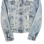 ZARA Womens Blue Denim Jacket S Cotton Blend Button Distressed Casual