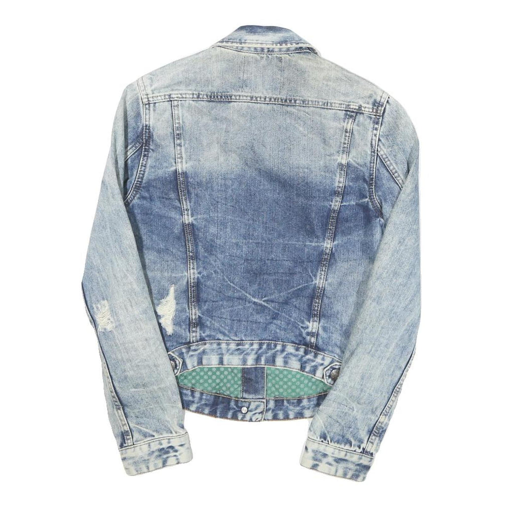 ZARA Womens Blue Denim Jacket S Cotton Blend Button Distressed Casual