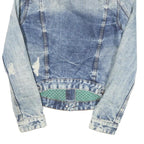 ZARA Womens Blue Denim Jacket S Cotton Blend Button Distressed Casual