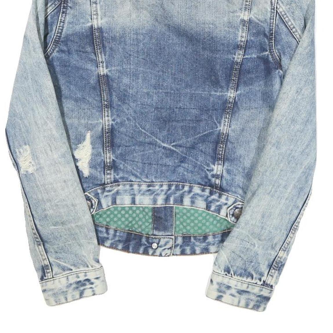 ZARA Womens Blue Denim Jacket S Cotton Blend Button Distressed Casual