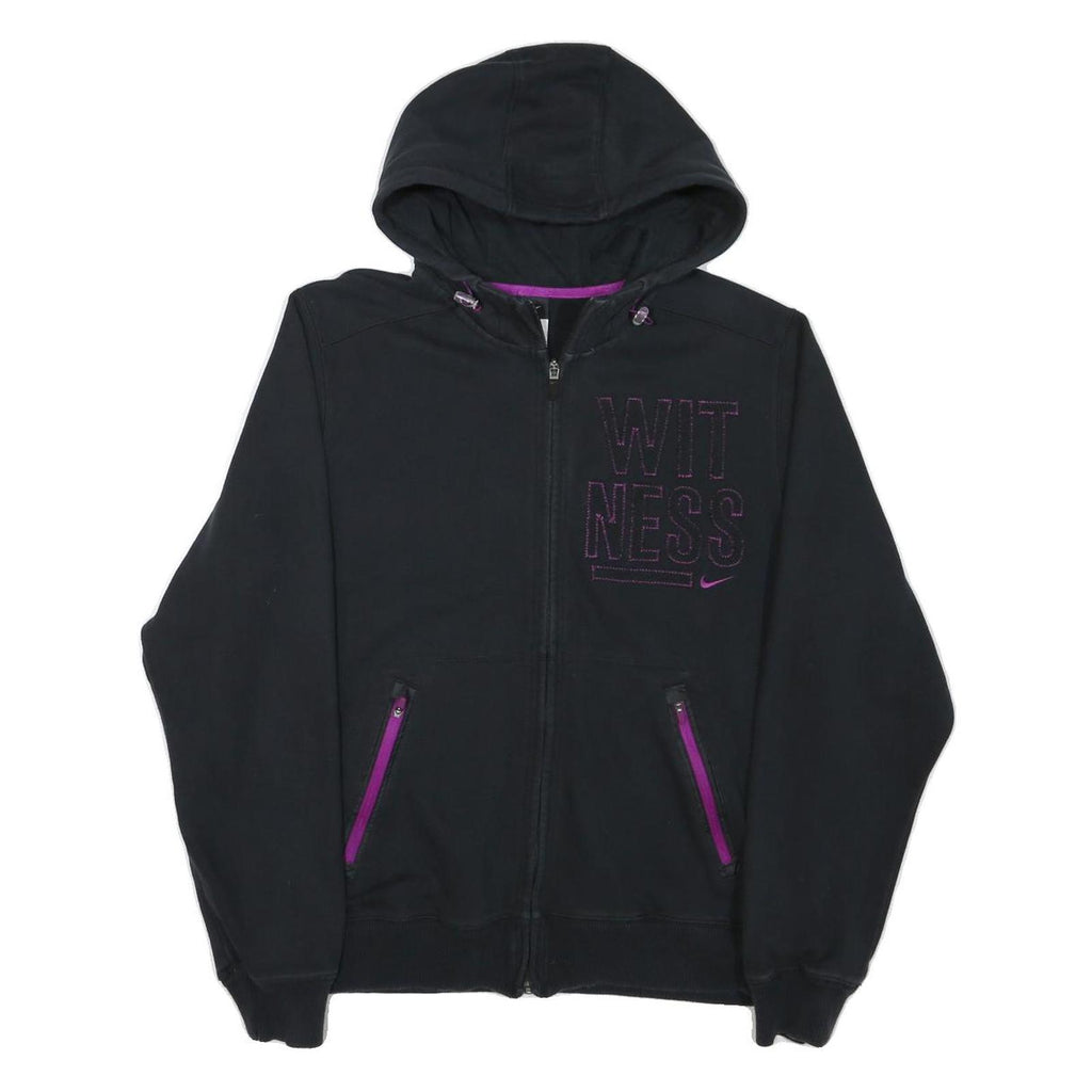 NIKE Womens Black Hoodie M Cotton Blend Full Zip Fitness Casual Sweatshirt