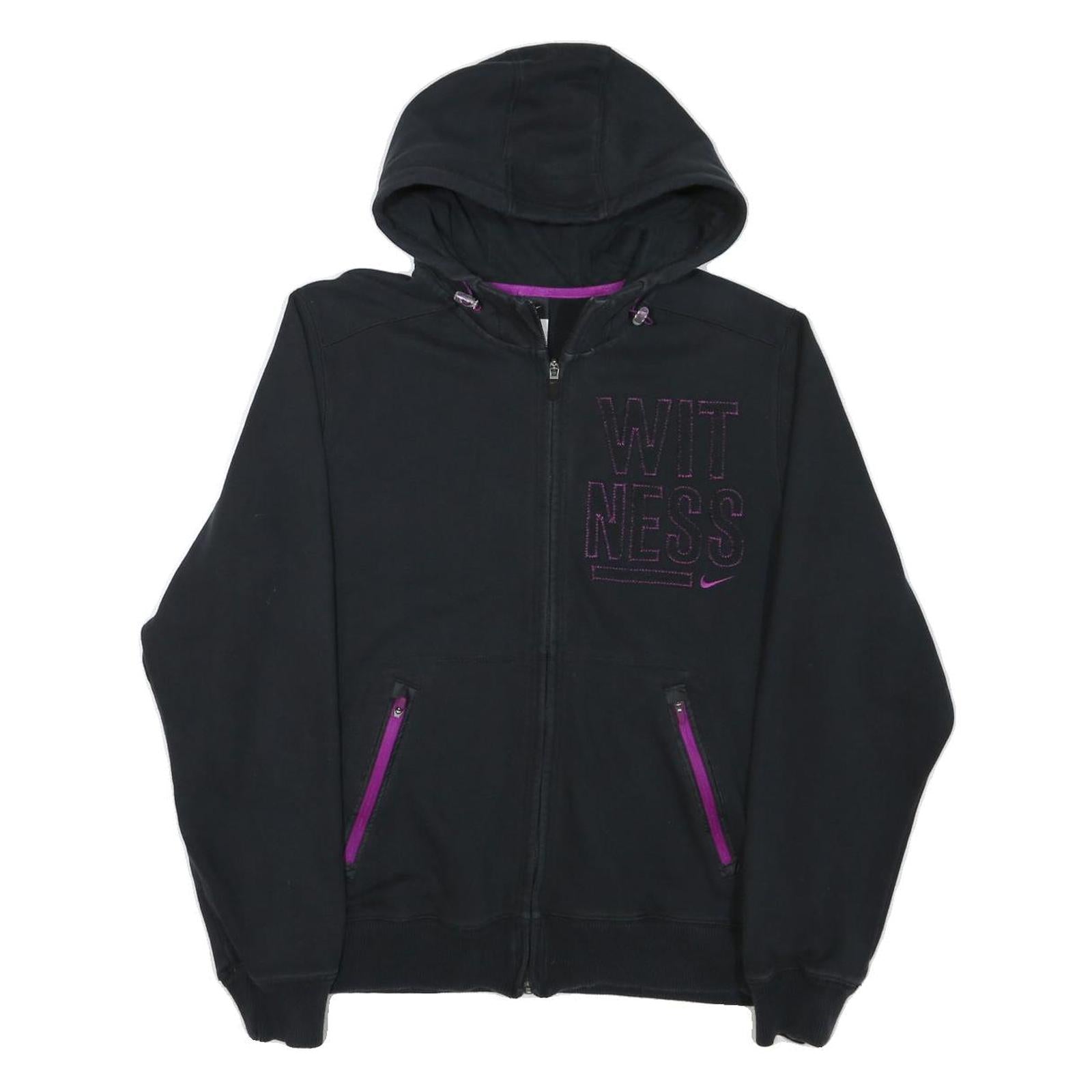 NIKE Womens Black Hoodie M Cotton Blend Full Zip Fitness Casual Sweatshirt