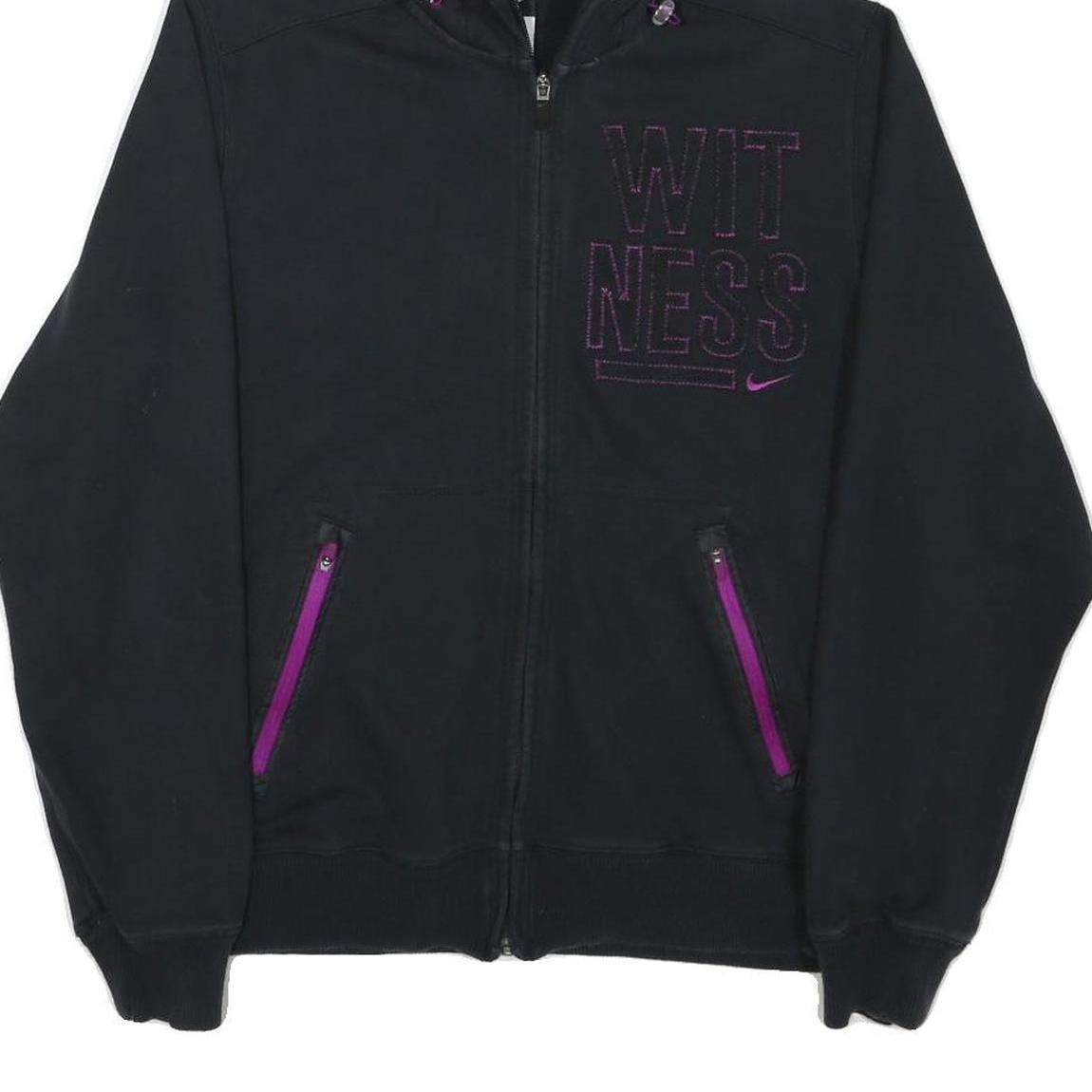 NIKE Womens Black Hoodie M Cotton Blend Full Zip Fitness Casual Sweatshirt