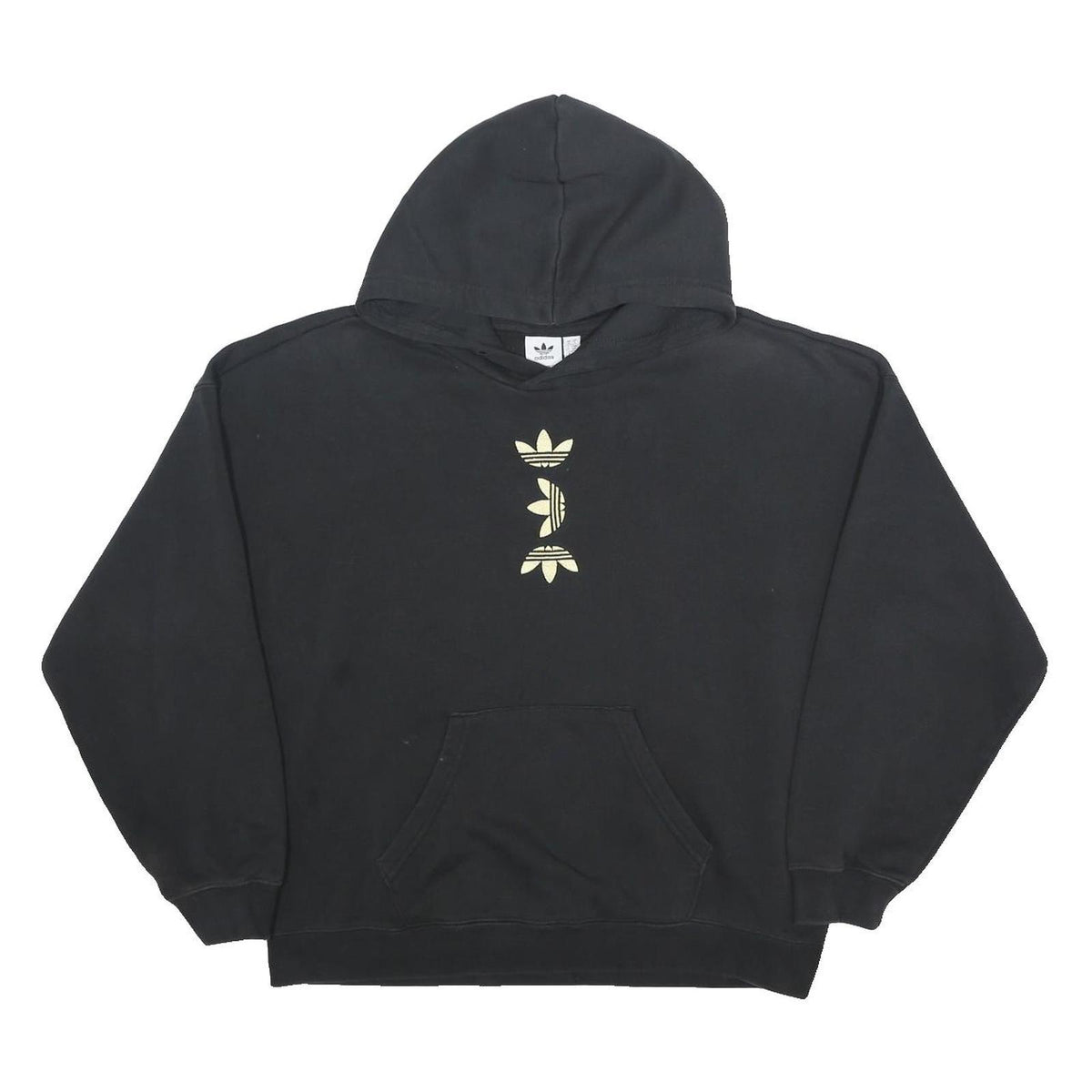 ADIDAS Womens Black Hoodie UK 10 Cotton Blend Relaxed Fit Logo Print
