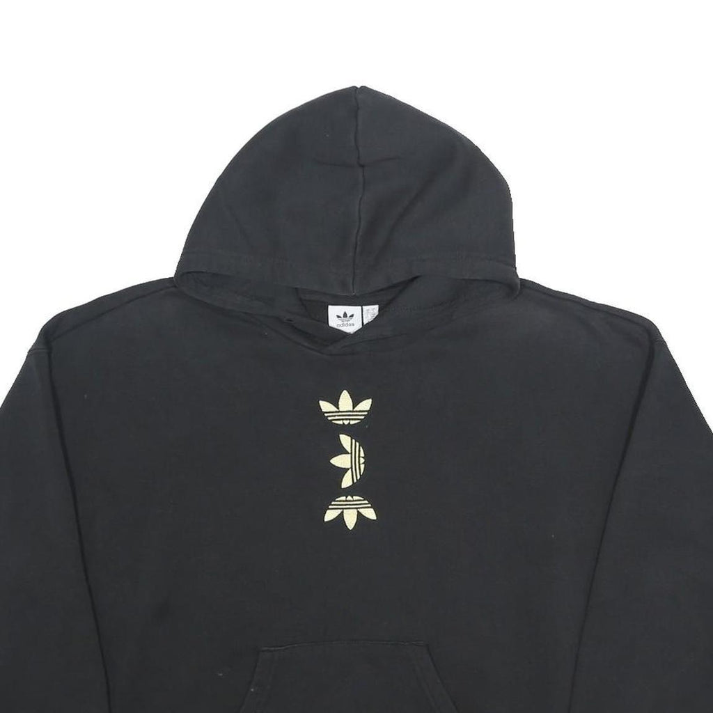 ADIDAS Womens Black Hoodie UK 10 Cotton Blend Relaxed Fit Logo Print