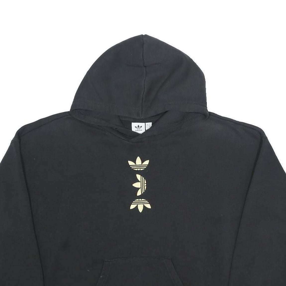 ADIDAS Womens Black Hoodie UK 10 Cotton Blend Relaxed Fit Logo Print
