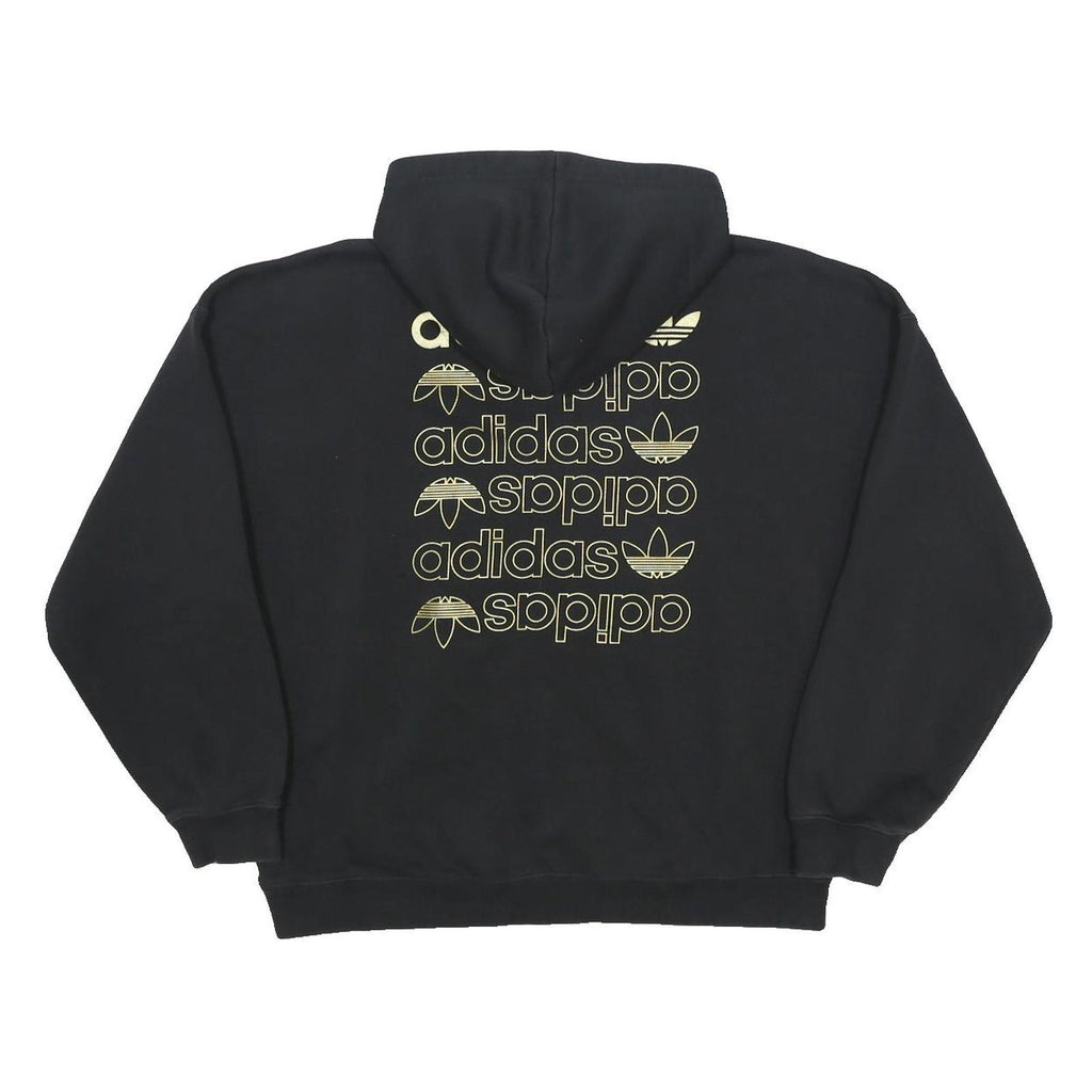 ADIDAS Womens Black Hoodie UK 10 Cotton Blend Relaxed Fit Logo Print
